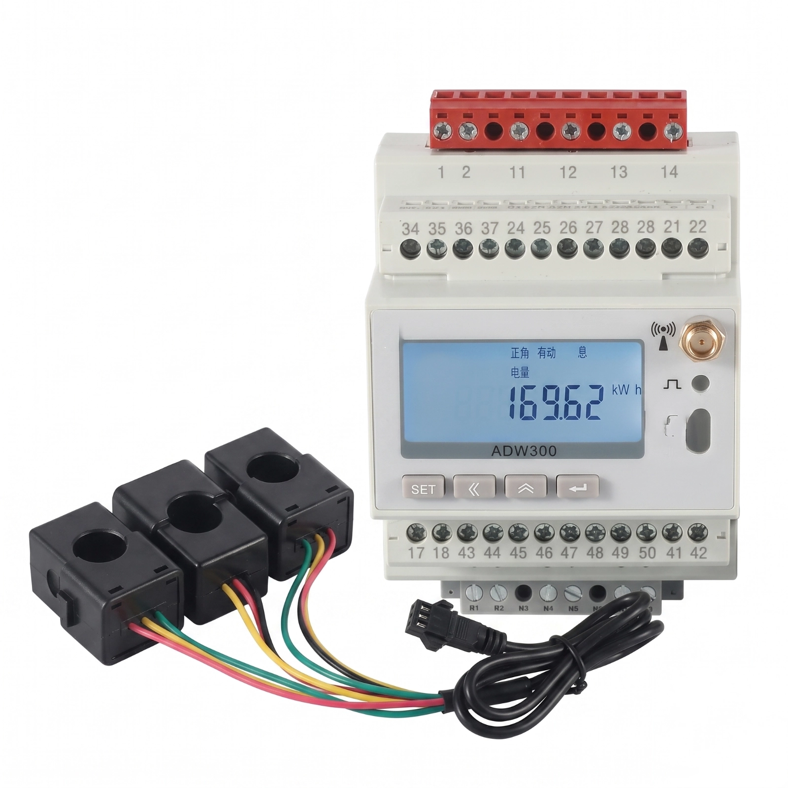 GR-PEM-SMART three-phase smart energy meter with external current transformers and digital display